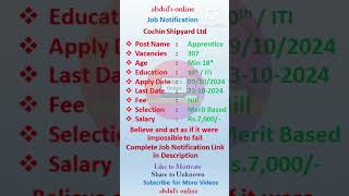 Cochin Shipyard Apprentice Job Notification 2024 cochin shipyard apprentice 2024 [upl. by Aehs]