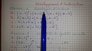 exercices  partie 1   développement et factorisation 1ère année collège تمارين النشر والتعميل [upl. by Yl733]