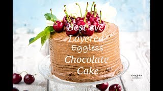 MOIST Eggless Chocolate Layered Cake Recipe  basic chocolate  Chocolate butter cream icing [upl. by Pool]