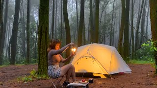 Relaxing SOLO camping in the wild rain forest  silent TINY GIRL in the wilderness  ASMR [upl. by Sabba]