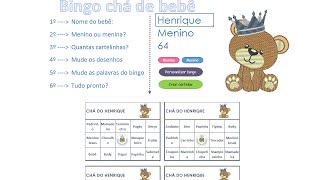 Bingo chá de bebê  Planilha gratuita de geração de cartelas de bingo [upl. by Uwton757]