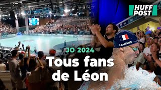 Aux JO de Paris 2024 Léon Marchand et ses médailles fêtées dans toutes les arènes sportives [upl. by Dylane]