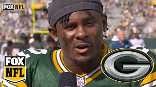 Packers QB Malik Willis after win vs Colts Go out there and just play ball  NFL on FOX [upl. by Ardnikal]