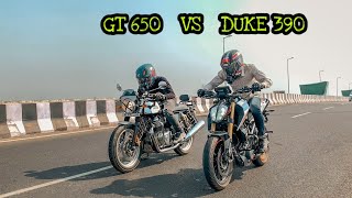 DUKE 390 bs6 vs CONTINENTAL GT 650 TWIN  Drag Race [upl. by Whang]