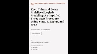 Keep Calm and Learn Multilevel Logistic Modeling A Simplified ThreeStep Procedure U  RTCLTV [upl. by Netsyrc]