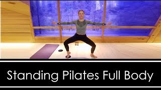 STANDING PILATES FULL BODY WORKOUT Gliders or Towel amp Dumbbells [upl. by Ecirtnahc556]