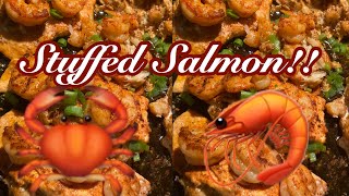 Crab Stuffed Salmon Recipe  Spinach Crab Stuffed Salmon And Shrimp [upl. by Hsiekal]