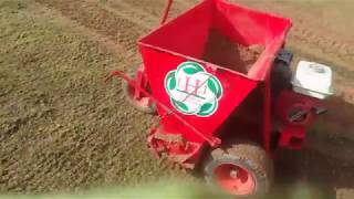 Scarifying large lawn Top dresser  soil spreader being used [upl. by Ayikahs]