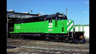 Burlington Northern SD402 1795 Horn Leslie RS3K [upl. by Aniri]