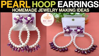 DIY pearl HOOP earrings  How to make earrings with beads  HANDICRAFT007 [upl. by Rust]