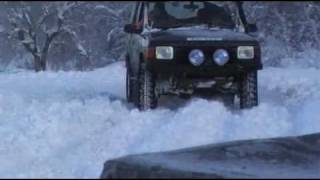 Off roading in deep snow Defenders and Discoverys stuck [upl. by Natividad]