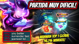 ¡PARTIDA SUPER CARDIACA AL LIMITE DE LA MUERTE WANWAN TOP 1 GLOBAL 951 WINRATE  MOBILE LEGENDS [upl. by Archy]