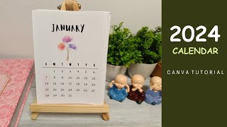 DIY 2024 calendar  How to make floral desk calendar  Canva Tutorial [upl. by Cooe]