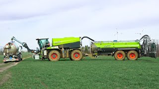 Claas Xerion 4200 Saddle Trac mit 36 Meter Vogelsang SwingMax Gestänge beim Gärreste ausbringen [upl. by Averill]