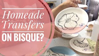 Making Homemade Underglaze Transfers and applying them to Bisqueware Handmade Dishes Pottery Vlog [upl. by Vharat869]