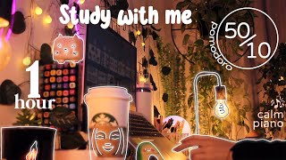 STUDY WITH ME 1h☕ Calm Piano 🎹  Pomodoro 5010  Late night 🌙  Deep Focus  Timer 🧠Medical Student [upl. by Diba]