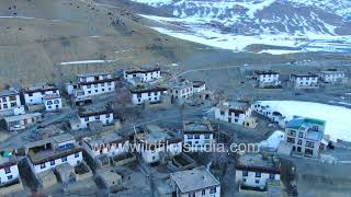 Midwinter freeze in Spiti Chicham Village Aerial view from Himachal Pradeshs high mountains [upl. by Alyaj]