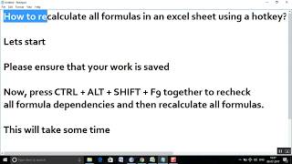 How to recalculate all formulas in an excel sheet using a shortcut hotkey [upl. by Ahsino878]