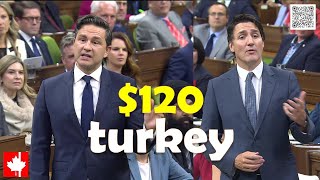 TURKEY TALK Poilievre GRILLS Trudeau on expensive Thanksgiving dinner and rising living costs [upl. by Suckram942]