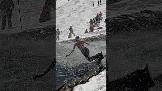 Fail Girl Pond Skims  Water Slide Challenge Grimentz 34 snowboarding switzerland suisse [upl. by Wordoow]