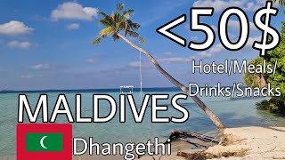 Dhangethi Malediven Urlaub günstig unter 50€ all inklusive Unterkunft Essen Trinken Snacks 4K [upl. by Apgar]