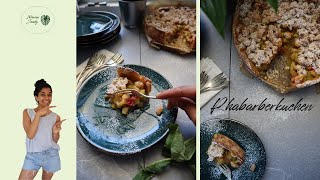 Veganer Rhabarberkuchen mit Pudding amp Streusel  NUR 7 ZUTATEN [upl. by Konstantine]