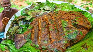 BIG BLACK POMFRET FISH KERALA STYLE POLICHATHU  Traditional Delicious Village Food Village Grandpa [upl. by Ennairac]