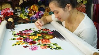 Hand Embroidery Art  Step by Step Design and Embroidery Colorful Wild Rose Flower [upl. by Atteuqram37]