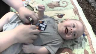 4 Month Old Baby gets Tickled Silly Laughing Screams amp Talking too [upl. by Stovall]