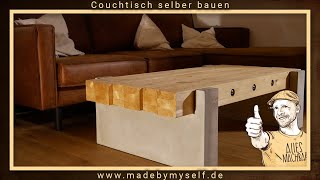 Couchtisch selber bauen Wohnzimmertisch Anleitung Beton gießen und Holz beizen zu Altholz [upl. by Elohcin]