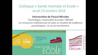 Colloque quotSanté mentale et Ecolequot 131016  Intervention de Pascal Minotte [upl. by Ylahtan]