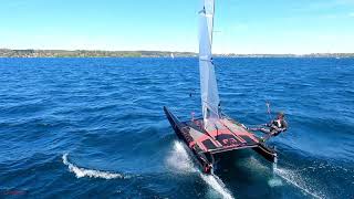 AClass foiling catamaran  awesome ride  testing new Mischa sail  best personal 26kn speed [upl. by Alegnatal197]