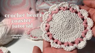 Crochet Heart Coaster Tutorial ˖⁺‧₊˚♡˚₊‧⁺˖ [upl. by Cicily]