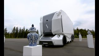 Einride electric and autonomous Pod drives through vases rain and fog [upl. by Ynottirb]