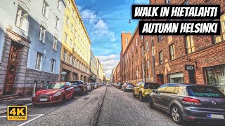 Walk in Hietalahti Helsinki 🇫🇮 Autumn city center ☀️ 4K Ultra HD Walk in Finland [upl. by Ydnab]