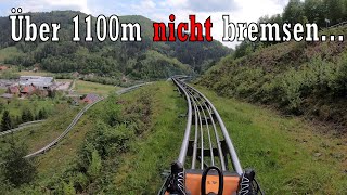 Über 1100m nicht bremsen  Schwarzwaldbob Gutach  Sommerrodelbahn in Singersbach [upl. by Ahsocin]