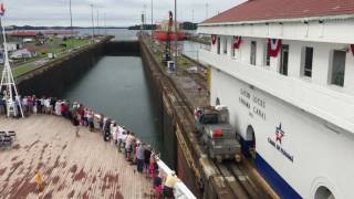 mules move a cruise ship through the Gatun Locks [upl. by Eisenstark419]