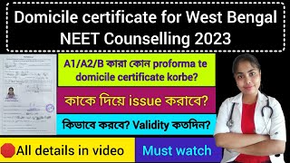 Domicile certificate for neet 2023 west bengal  west bengal neet domicile rules wbneetcouncelling [upl. by Nylasoj]