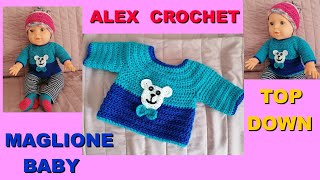 MAGLIONCINO BIMBO UNCINETTO quotORSETTOquot da zero a 12 mesi TUTORIAL FACILE top down ALEX CROCHET [upl. by Gingras859]