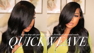 DEEP SIDE PART QUICKWEAVE TUTORIAL NATURAL RESULTS FOR BEGINNERS FT NADULA HAIR [upl. by Murial246]