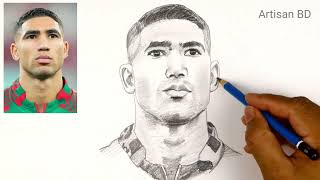 How to Draw Achraf Hakimi Morocco Football Pencil Sketch Hakimi from FIFA World Cup Qatar 2022 [upl. by Kurt]