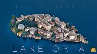 Aerial Italy By Drone  Lake Orta  San Giulio  Best Of Italy in 4K [upl. by Shu228]