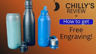 Chillys Bottles  How to get FREE ENGRAVING  Review [upl. by Wallack]