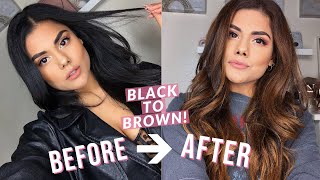 BLACK TO BROWN HAIR COLOR AT HOME DIY BALAYAGE HIGHLIGHTS NO DAMAGE WITH BLEACH [upl. by Charlet]