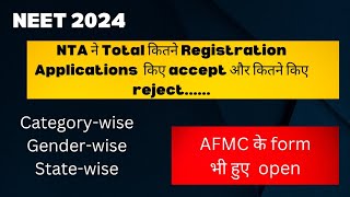 NEET 2024 total registration forms accepted Categorywise Genderwise Statewise AFMC forms [upl. by Itch]