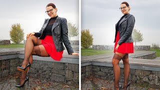 Red MINI SKIRT with Black TIGHTS amp HIGH HEELS  Try On  AMAZING LOOK ❤ ❤  Kats little world [upl. by Matthews]