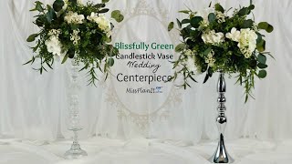 DIY Tall Blissfully Green Candlestick Wedding Centerpiece with 5Dollar Tree Vase HackDIY Tutorial [upl. by Ennovihc]