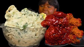 ASMR CHICKEN WINGS amp ALFREDO CREAMY PASTA MUKBANG NO Talking Slurpy Sticky Eating Sounds [upl. by Silera]