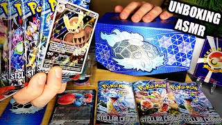 ASMR 👑Stellar Crown Elite Trainer Box Unboxing amp Review👑  Pokémon Card ASMR Tapping Whispering [upl. by Rudich]