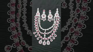 Rhodium Plated 3 Layer Long Sets earrings pendant jhumka czjewellery necklace bridal tops [upl. by Iamhaj]